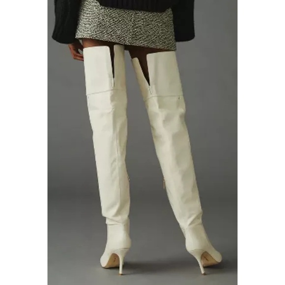 NWOT Larroudé Kate Over-The-Knee Boots ivory white leather size 7 - Picture 2 of 4
